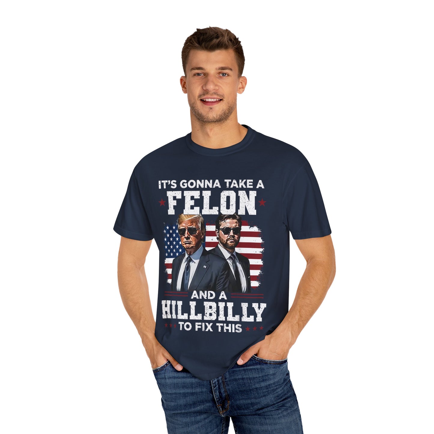 Unisex Garment-Dyed T-Shirt - D.O.G.E. American Flag Design
