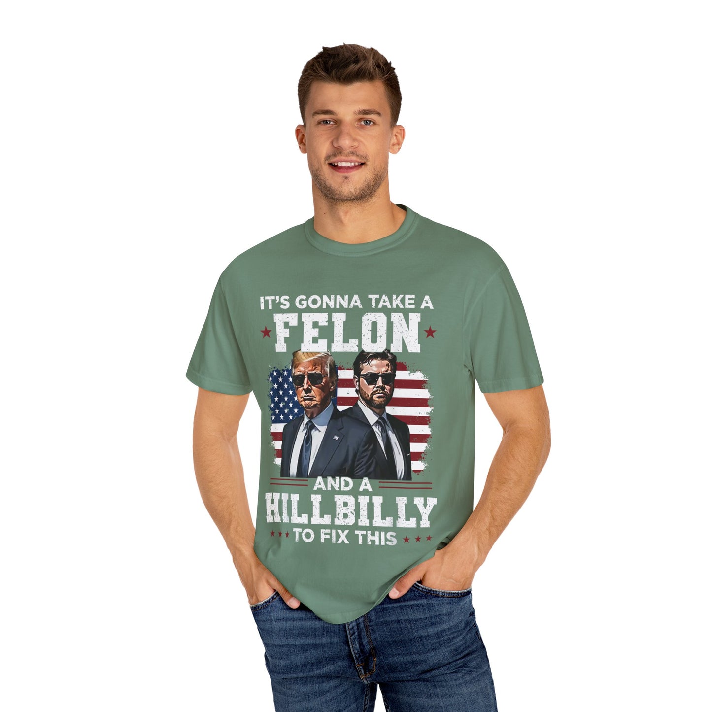 Unisex Garment-Dyed T-Shirt - D.O.G.E. American Flag Design