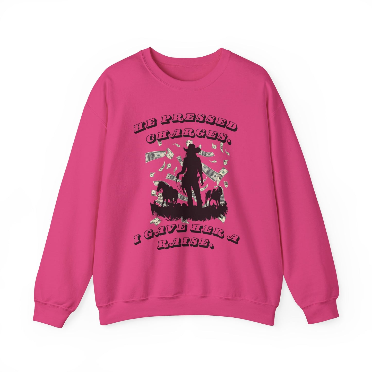 Funny Unisex Crewneck Sweatshirt - 'He Pressed Charges, I Gave Her a Raise'