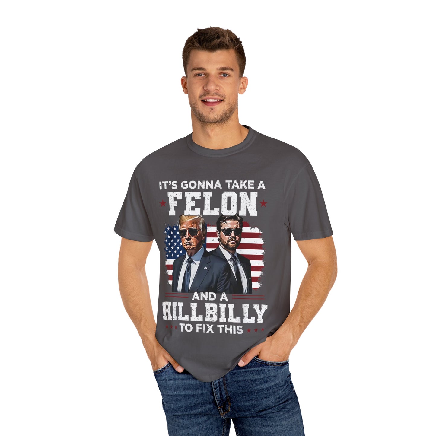 Unisex Garment-Dyed T-Shirt - D.O.G.E. American Flag Design