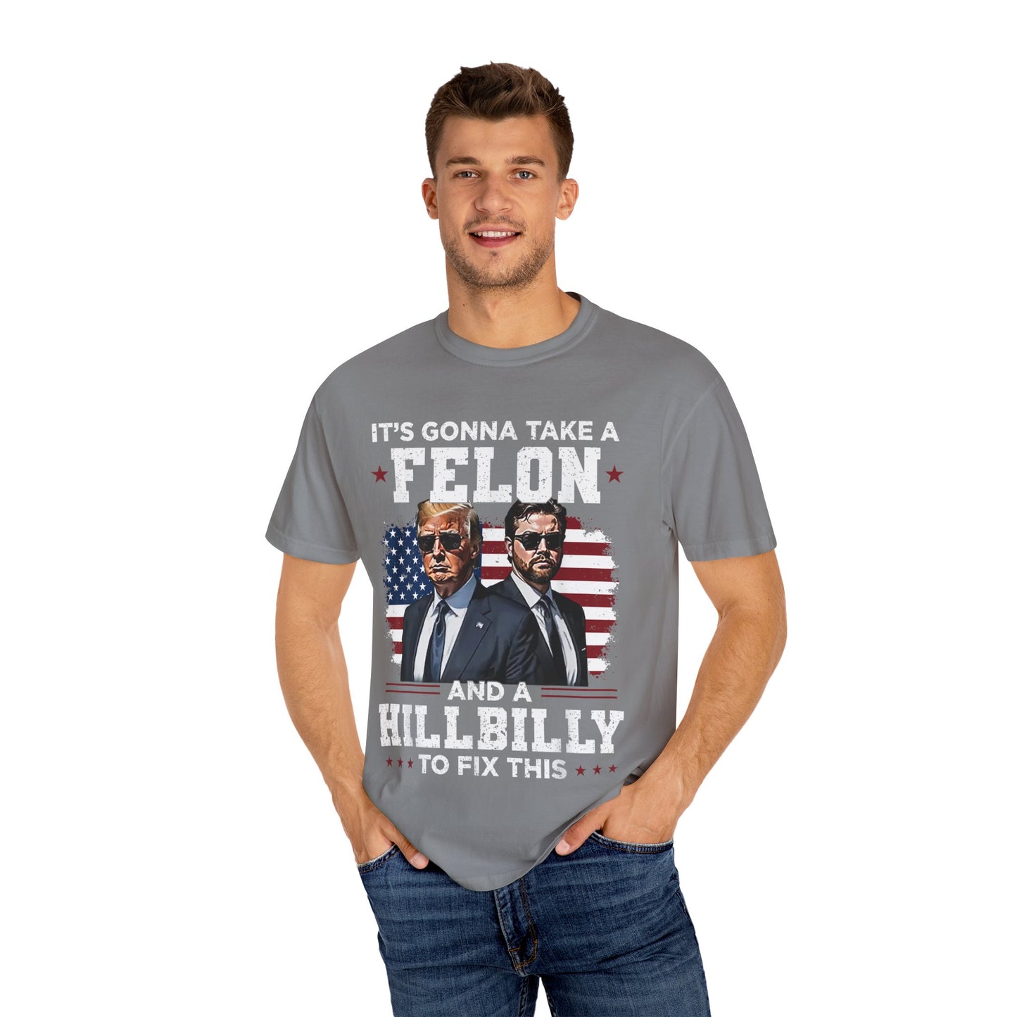 Unisex Garment-Dyed T-Shirt - D.O.G.E. American Flag Design
