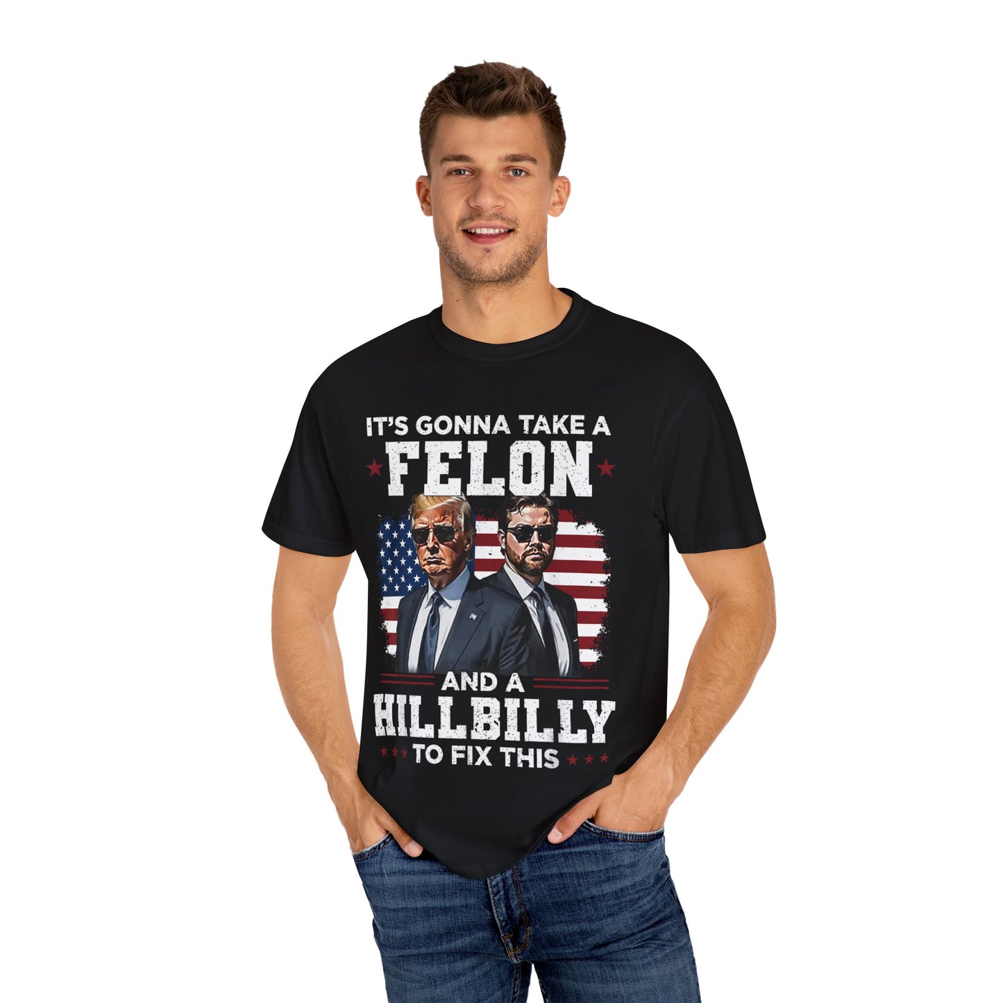 Unisex Garment-Dyed T-Shirt - D.O.G.E. American Flag Design