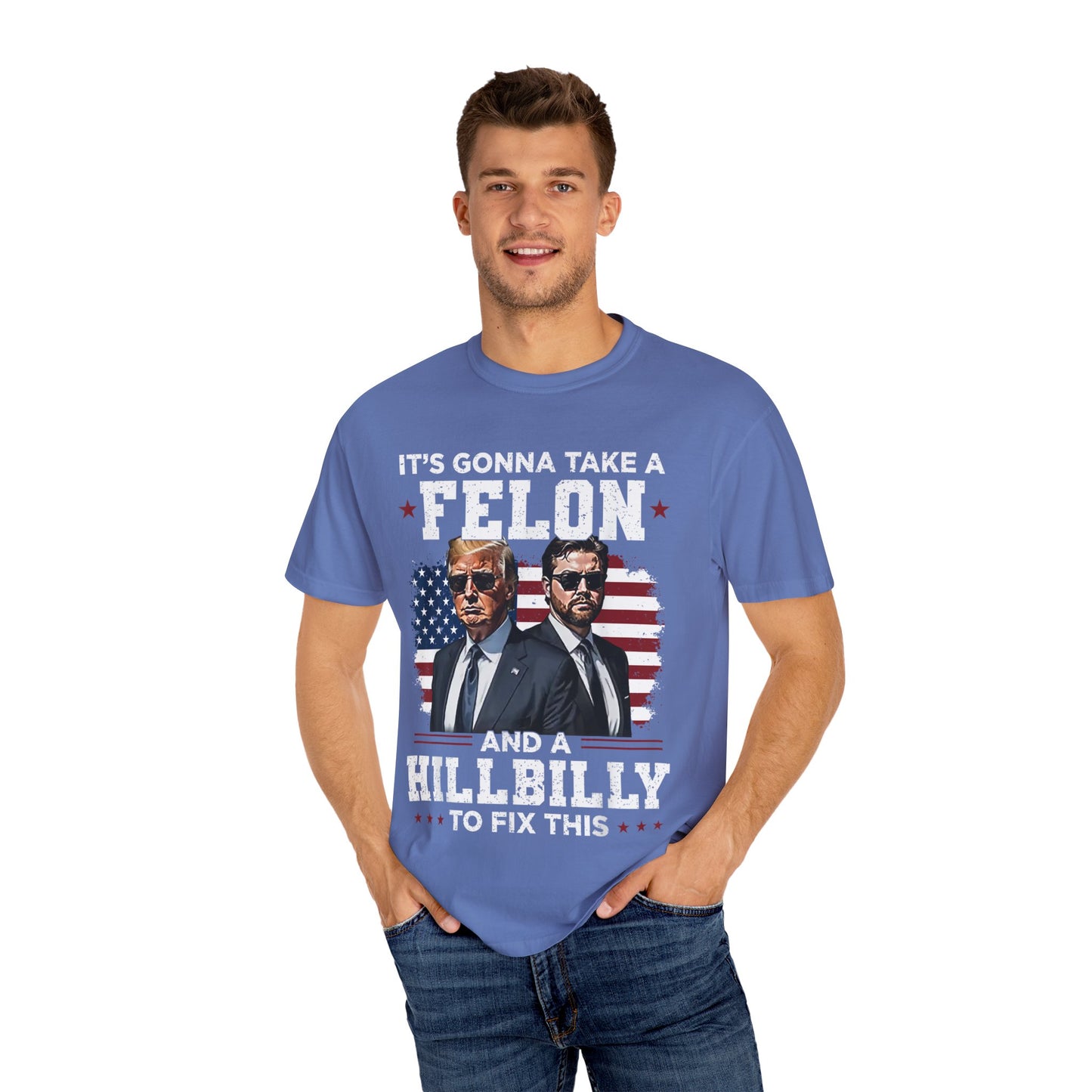 Unisex Garment-Dyed T-Shirt - D.O.G.E. American Flag Design