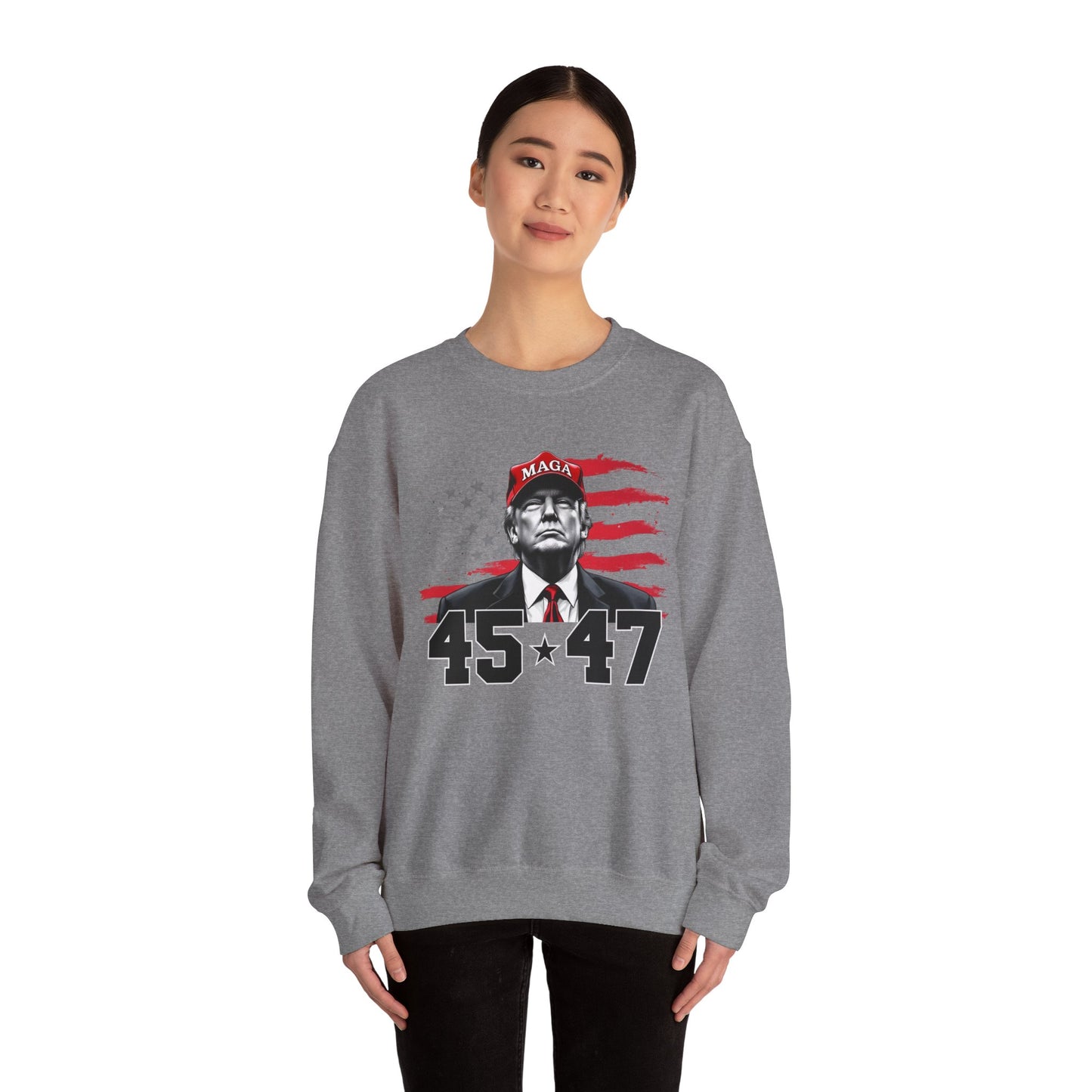 Patriotic MAGA 45-47 Crewneck Sweatshirt for Supporters