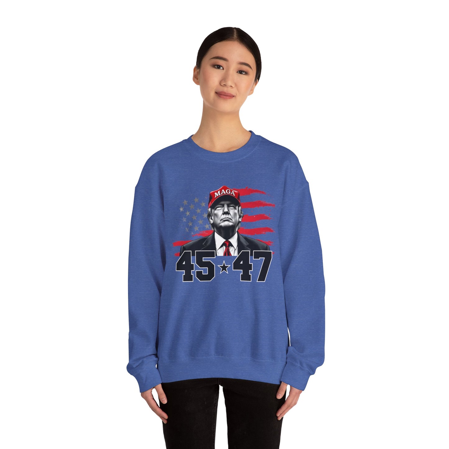 Patriotic MAGA 45-47 Crewneck Sweatshirt for Supporters