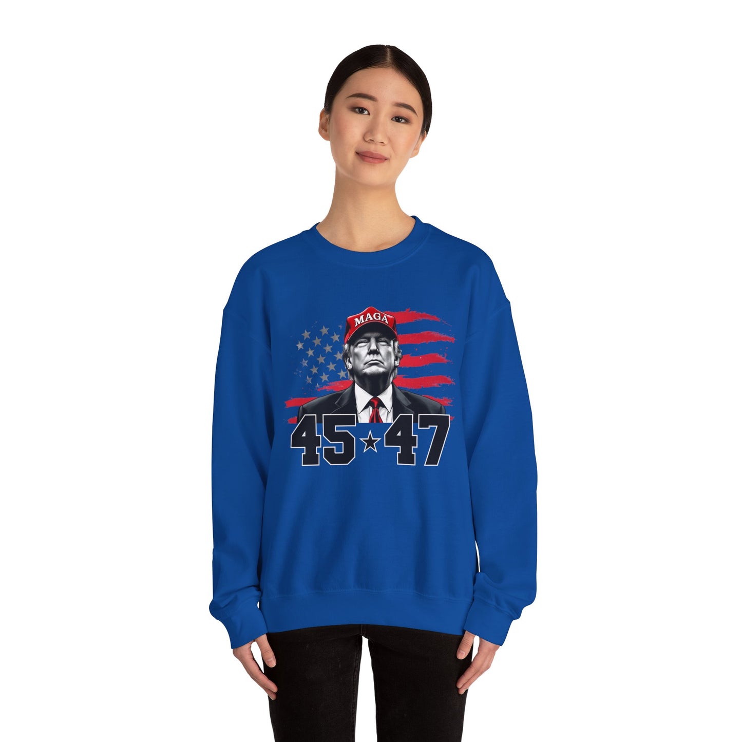 Patriotic MAGA 45-47 Crewneck Sweatshirt for Supporters