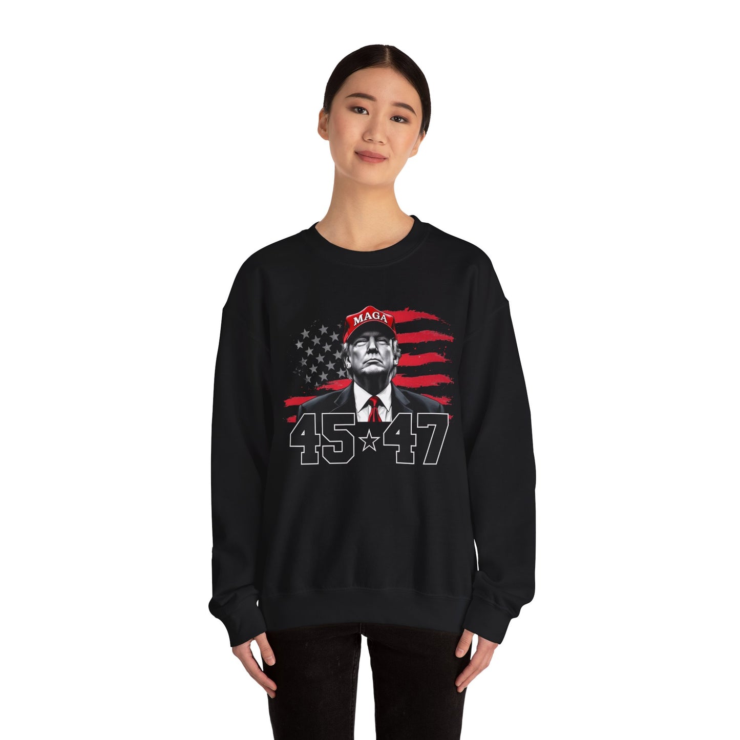 Patriotic MAGA 45-47 Crewneck Sweatshirt for Supporters