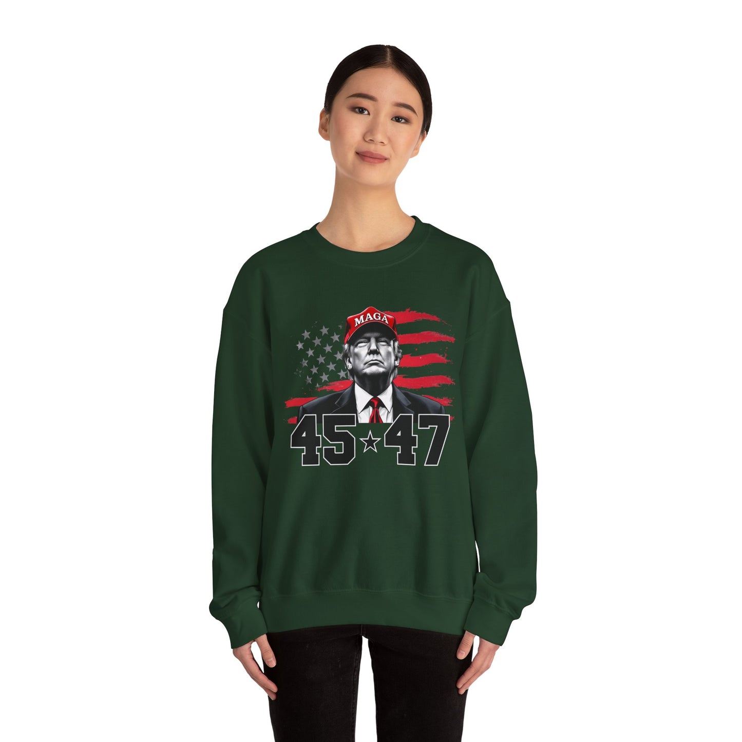 Patriotic MAGA 45-47 Crewneck Sweatshirt for Supporters