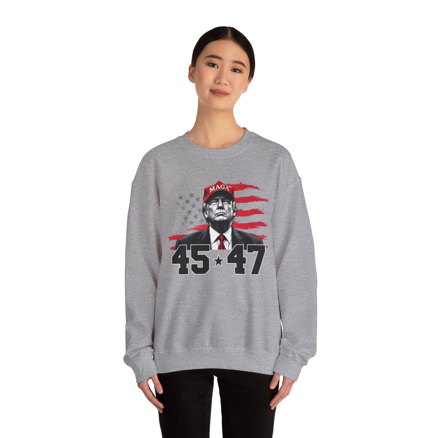 Patriotic MAGA 45-47 Crewneck Sweatshirt for Supporters