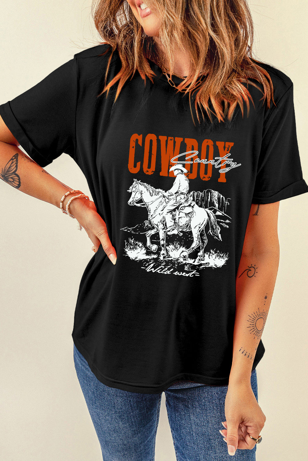 COWBOY Round Neck Short Sleeve T-Shirt