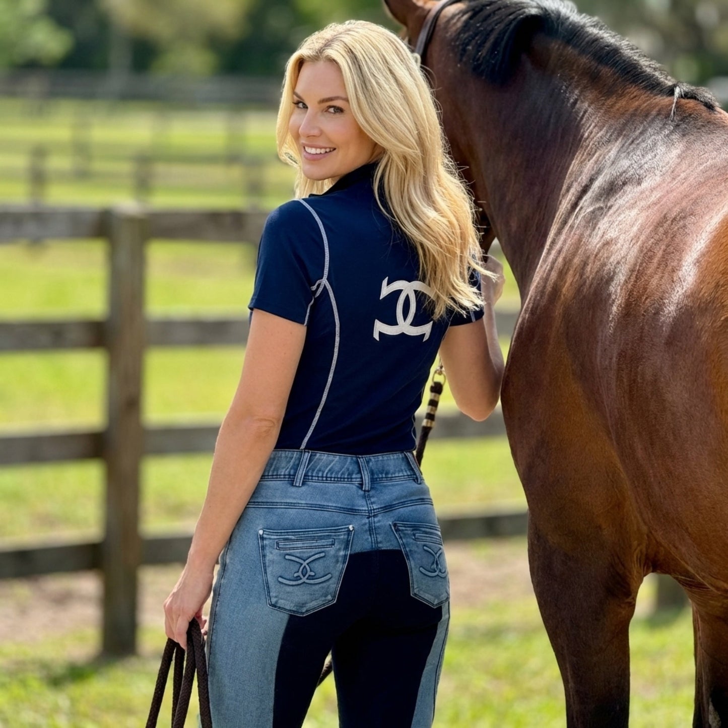 NEW Equestrian Jean - Full Seat with Cell Phone Pocket | 4-way stretch - Faded Blue